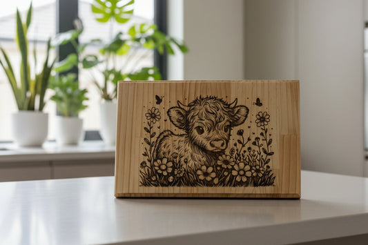 Highland Cow with Butterflies Chopping Board