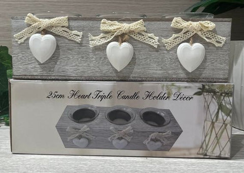 25cm Triple Heart White Candle Holder