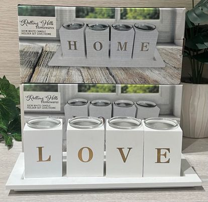 32cm White Candle Holder Set Love/Home