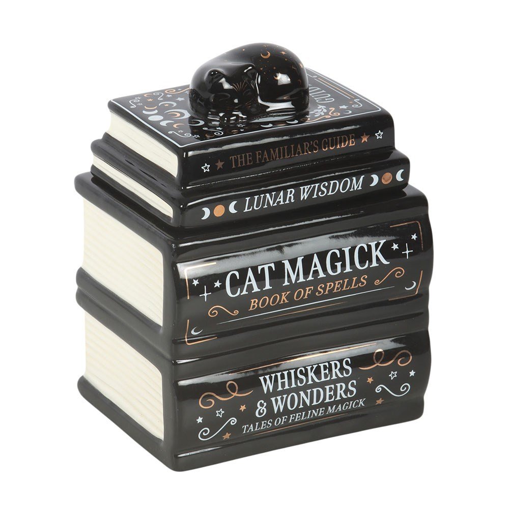 Black Cat Book Stack with Cat Tealight Burner