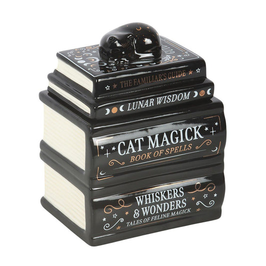 Black Cat Book Stack with Cat Tealight Burner