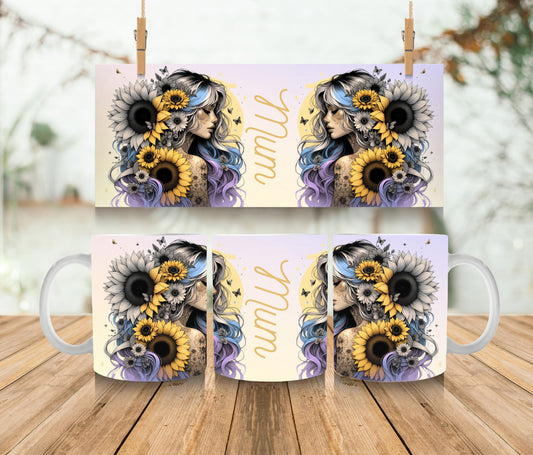 11oz Ceramic Coffee Mug - Sunflower Girl - Saying Mum